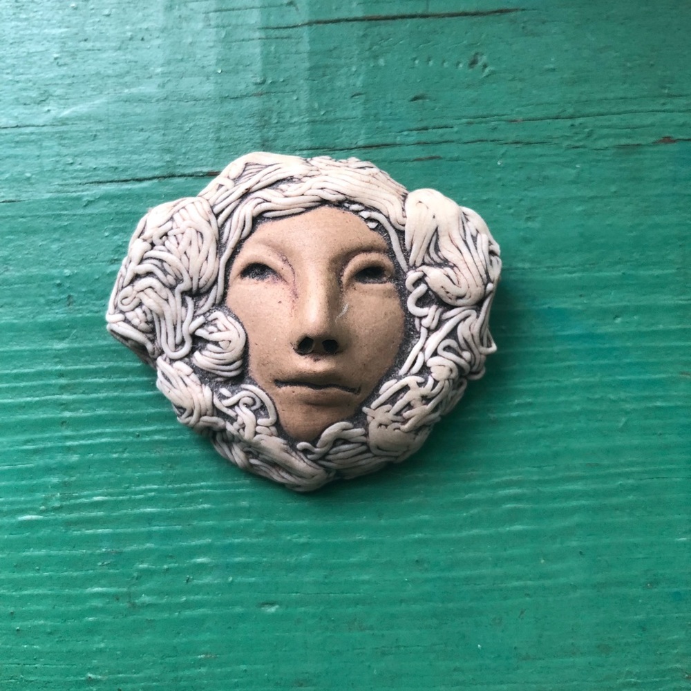 Handmade Pottery Brooch Vintage